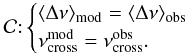 Mathematical equation: \begin{equation} \mathcal{C}{:} \begin{cases} \lsmean\ind{mod} = \lsmean\ind{obs} \\ \nuac\expon{mod} = \nuac\expon{obs}. \end{cases} \end{equation}