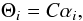 Mathematical equation: \begin{equation} \Theta_i = C \alpha_i , \label{eq:correlation_matrix_matisse} \end{equation}