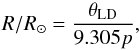 \begin{equation} R/R_\odot=\frac{\theta_{\rm LD}}{9.305p}, \end{equation}
