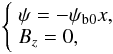 \begin{equation} \left \{ \begin{array}{ll} \psi=-\psi_{\rm b0} x, \\ B_z=0, \end{array} \right . \end{equation}