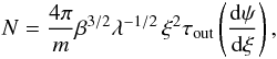 \appendix \setcounter{section}{1} \begin{eqnarray} \label{eqbnumb} N = {4\pi \over m} \beta^{3/2} \lambda^{-{1/2}} \, \xi^2 \tau_{\rm out} \left( {\rm {\rm d}\psi \over {\rm d}\xi} \right) , \end{eqnarray}
