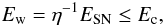 Mathematical equation: \begin{eqnarray} E_{\rm w}=\eta^{-1}E_{\rm SN}\le E_{\rm c}, \label{EQN_C1} \end{eqnarray}