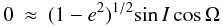 Mathematical equation: \appendix \setcounter{section}{1} \begin{eqnarray*} 0 & \approx & (1-e^2)^{1/2}{ \sin I \cos \Omega } \end{eqnarray*}