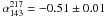 Mathematical equation: \hbox{$\alpha_{143}^{217}= -0.51 \pm 0.01$}