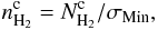 Mathematical equation: \begin{equation} n_{\rm{H}_2}^{\rm c} = N_{\rm{H}_{2}}^{\rm c}/\sigma_{\rm Min}, \end{equation}