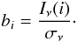 Mathematical equation: \begin{equation} b_i = \frac{I_\nu(i)}{\sigma_\nu}\cdot \end{equation}