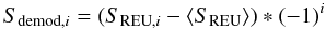 Mathematical equation: \begin{equation} S_{{\rm demod},i}= (S_{{\rm REU},i}-\langle S_{\rm REU}\rangle)*(-1)^i \end{equation}