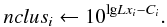 Mathematical equation: \appendix \setcounter{section}{2} \begin{eqnarray} nclus_i \leftarrow 10^{{\rm lg}Lx_i-C_i} . \end{eqnarray}