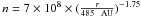 Mathematical equation: \hbox{$n=7\times 10^8\times ( \frac{r}{485~{\rm~AU}} )^{-1.75}$}