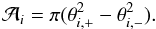 Mathematical equation: \begin{equation} \cA_i = \pi ( \thetaip^2 - \thetaim^2) . \label{Ai-def} \end{equation}