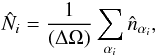 Mathematical equation: \appendix \setcounter{section}{1} \begin{equation} \hN_i = \frac{1}{(\Delta\Omega)} \sum_{\alpha_i} \hn_{\alpha_i} , \label{hNi} \end{equation}