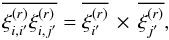 Mathematical equation: \appendix \setcounter{section}{6} \begin{equation} \overline{\xir_{i,i'} \xir_{i,j'}} = \overline{\xir_{i'}} \, \times \, \overline{\xir_{j'}} , \end{equation}