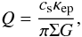 Mathematical equation: \begin{equation} \label{eq:toomre} Q = \frac{c_{\rm s} \kappa_{\rm ep}}{\pi \Sigma G} , \end{equation}