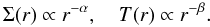Mathematical equation: \begin{equation} \Sigma(r) \propto r^{-\alpha}, \quad T(r) \propto r^{-\beta}. \end{equation}