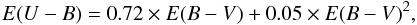 Mathematical equation: \begin{equation} E(U-B) = 0.72 \times E(B-V) + 0.05 \times E(B-V)^{2} , \end{equation}
