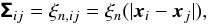 Mathematical equation: \appendix \setcounter{section}{1} \begin{equation} \matrb{\Sigma}_{ij} = \xi_{n,ij} = \xi_n(|\vect{x}_i - \vect{x}_j|), \end{equation}