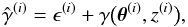 Mathematical equation: \begin{equation} \gammagalobs^{(i)} = \epsilongal^{(i)} + \gamma\bigl(\thetagal^{(i)},\zgal^{(i)}\bigr), \end{equation}