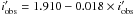 Mathematical equation: \hbox{$i^{\prime}_{\rm obs} = 1.910 -0.018 \times i^{\prime}_{\rm obs}$}