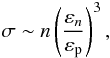 Mathematical equation: \begin{equation} \label{equ.pi} \sigma\sim n\left(\frac{\varepsilon_n}{\varepsilon_{\rm p}}\right)^3, \end{equation}