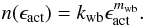 Mathematical equation: \begin{equation} n(\epsilon_{\rm act}) = k_{\rm wb}\epsilon_{\rm act}^{m_{\rm wb}}. \label{eq:weibull-distribution} \end{equation}