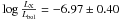 Mathematical equation: \hbox{$\log{\frac{L_{\rm X}}{L_{\rm bol}}} = -6.97 \pm 0.40$}