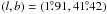 Mathematical equation: \hbox{$(l,b) = (1\fdg91, 41\fdg42)$}