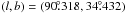 Mathematical equation: \hbox{$(l,b) = (90\fdg318, 34\fdg432)$}