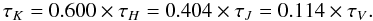 Mathematical equation: \begin{equation} \tau_K = 0.600 \times \tau_H = 0.404 \times \tau_J = 0.114 \times \tau_V. \label{eq:reddening-law} \end{equation}