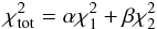 Mathematical equation: \appendix \setcounter{section}{1} \begin{equation} \chi^2_{\rm tot}=\alpha \chi_1^2 + \beta \chi_2^2 \end{equation}