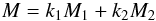 Mathematical equation: \appendix \setcounter{section}{1} \begin{equation} M=k_1M_1 + k_2M_2 \end{equation}