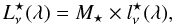 Mathematical equation: \begin{equation} L_\nu^{\star}(\lambda) = M_\star\times l_\nu^{\star}(\lambda), \end{equation}