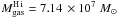 Mathematical equation: \hbox{$M_{\rm gas}^{\rm \hi}=7.14\,\E{7}\;M_\odot$}