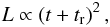 Mathematical equation: \begin{eqnarray} \label{eq:trise} L\propto \left( t+t_{\rm r}\right)^{2}, \end{eqnarray}