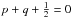 Mathematical equation: \hbox{$p+q+\frac{1}{2} = 0$}