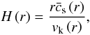 Mathematical equation: \appendix \setcounter{section}{2} \begin{equation} H\left( r \right) = \frac{r \bcs \left(r\right)}{\vk \left( r \right)}, \label{Hscale} \end{equation}