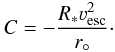 Mathematical equation: \begin{equation} \label{eq:integrationc} C = - \frac{R_* \vesc^2}{r_{\circ}}\cdot \end{equation}