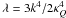 Mathematical equation: \hbox{$\lambda={3k^4}/{2\kappa_Q^4}$}