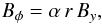 Mathematical equation: \begin{equation} B_\phi=\alpha\,r\,B_y, \end{equation}