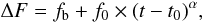 Mathematical equation: \begin{equation} \Delta F = f_{\rm b} + f_0 \times (t-t_0)^{\alpha}, \label{eq.free_t0} \end{equation}