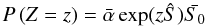 Mathematical equation: \appendix \setcounter{section}{1} \begin{equation} P \left(Z = z\right) = \bar{\alpha} \exp(z \hat{S}) \bar{S_0} \end{equation}