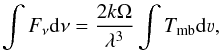 Mathematical equation: \begin{equation} \label{eq:hifi2pacs} \fnudnu = \frac{2k\Omega}{\lambda^3}\tmbdv, \end{equation}