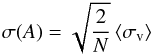 Mathematical equation: \begin{equation} \sigma(A) = \sqrt{\frac{2}{N}} \, \langle \sigma_{\rm v} \rangle \label{eq:sig_amp} \end{equation}