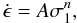 Mathematical equation: \begin{equation} \dot\epsilon=A\sigma_1^n , \label{DefPowCreep} \end{equation}