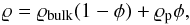 Mathematical equation: \begin{equation} \varrho=\varrho_{\rm bulk}(1-\phi)+\varrho_{\rm p}\phi , \end{equation}