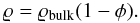 Mathematical equation: \begin{equation} \varrho=\varrho_{\rm bulk}(1-\phi) . \label{EOSPor} \end{equation}