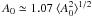 Mathematical equation: \hbox{$A_0 \simeq 1.07 \ \amprad^{1/2}$}