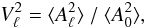 Mathematical equation: \begin{equation} \label{calculV} \visib_\ell = \langle A^2_\ell \rangle\ / \ \langle A^2_0 \rangle, \end{equation}