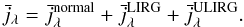 Mathematical equation: \begin{equation} \bar{j}_{\lambda} = \bar{j}_{\lambda}^{\rm normal}+\bar{j}_{\lambda}^{\rm LIRG}+\bar{j}_{\lambda}^{\rm ULIRG}. \end{equation}