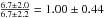 Mathematical equation: \hbox{$\frac{6.7 \pm 2.0}{6.7 \pm 2.2}=1.00 \pm 0.44$}
