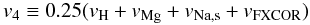 Mathematical equation: \begin{equation} v_4\equiv 0.25(v_{\rm H} + v_{\rm Mg} + v_{\rm Na,s} + v_{\rm FXCOR}) \label{eq:v4} \end{equation}